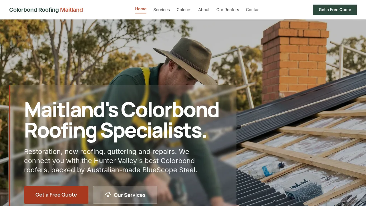 Colorbond Roofing Maitland website