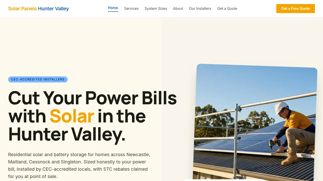 Solar Panels Hunter Valley website